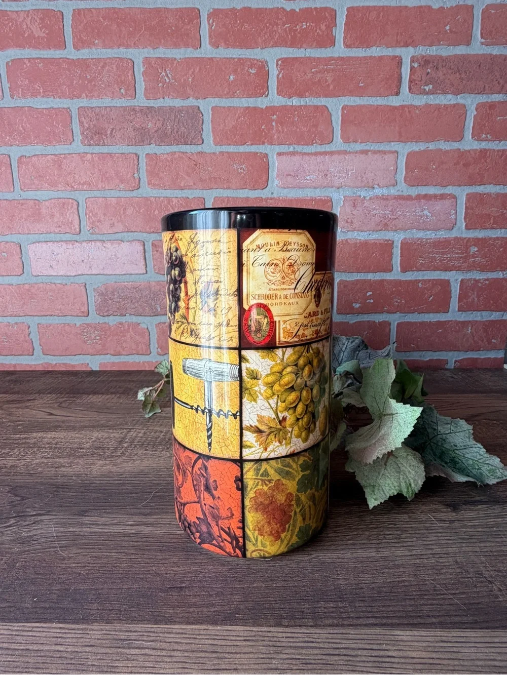 Certified International Vintage Wine Cylinder Vase - Tuscan Kitchen Decor